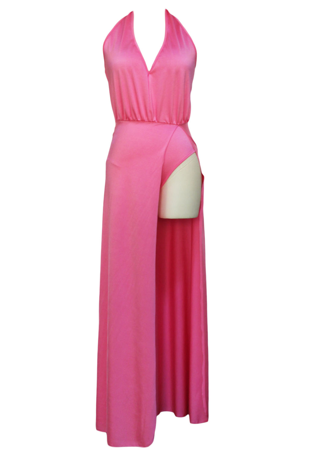 Pink Halter Neck Long Evening Dress